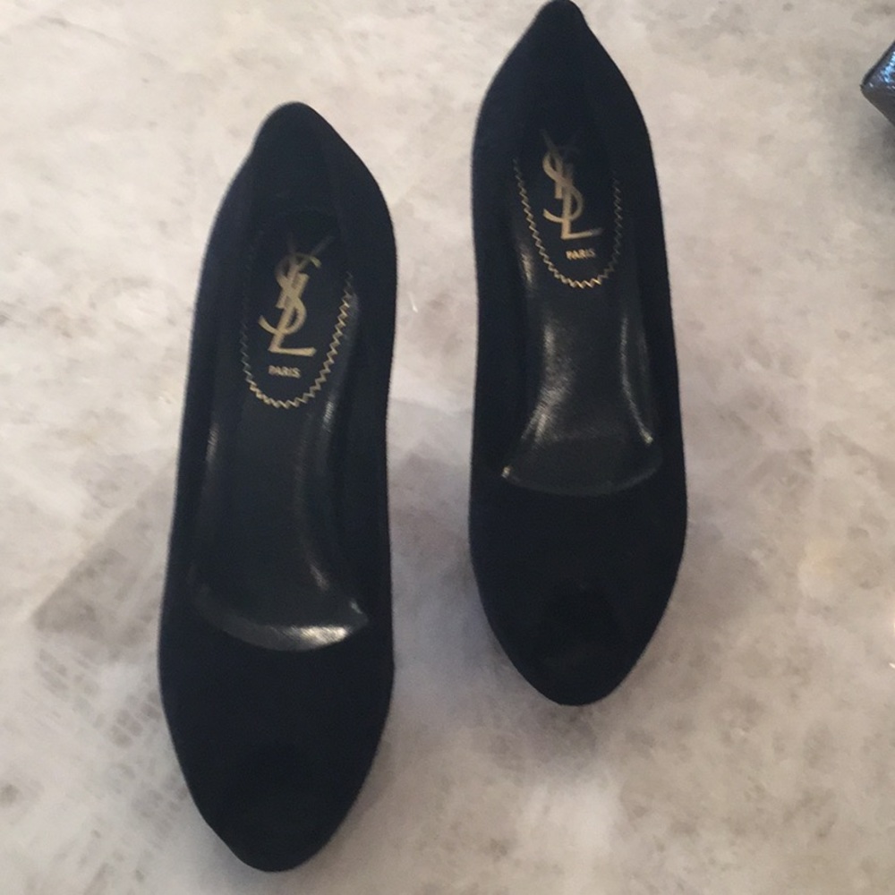 YSL Platform Suede Open Toe Pump 37 barely worn